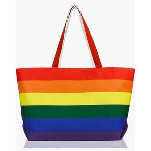 Rainbow Tote Bag with Zippered Top Cotton Canvas Dalix NWT Pride